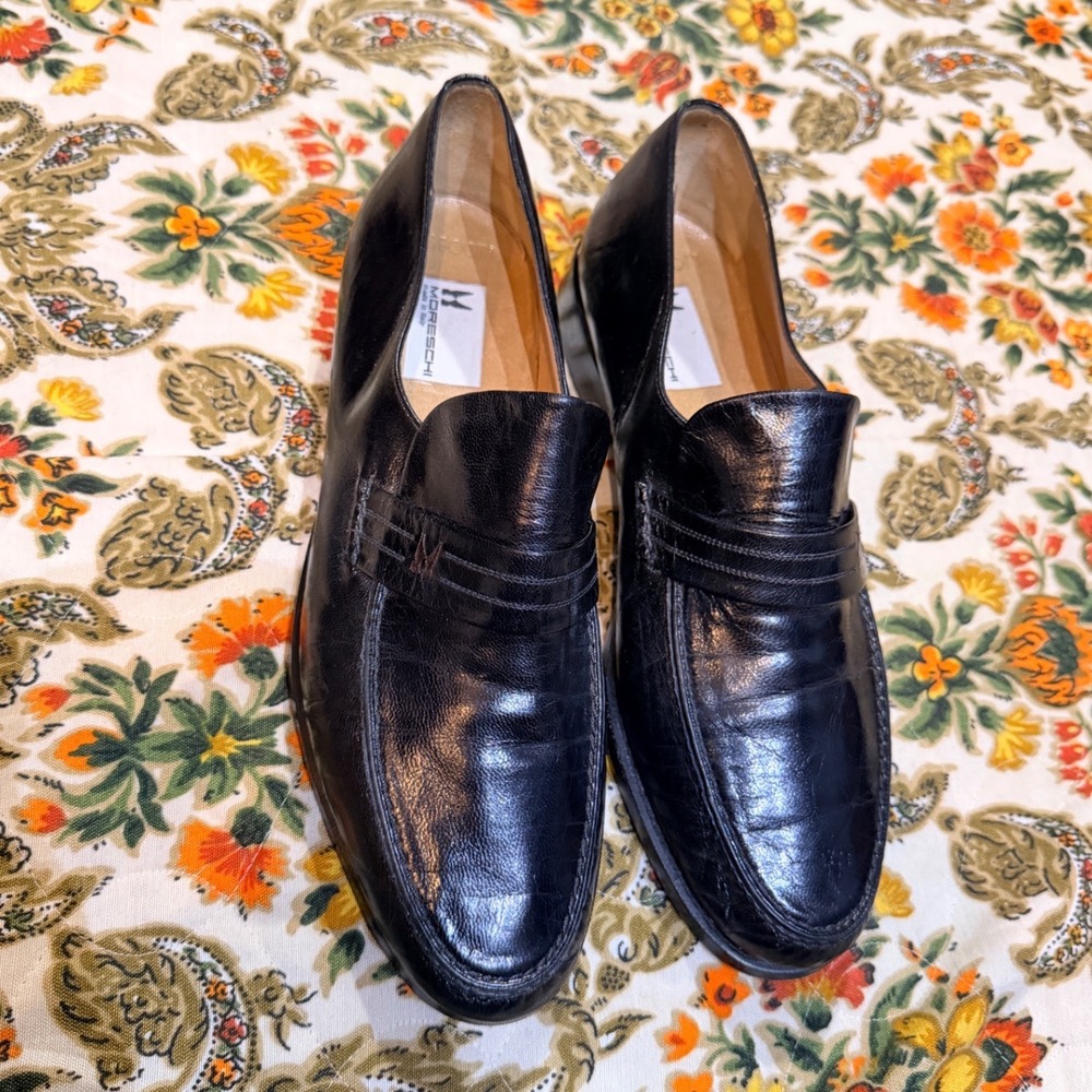 MORESCHI vintage Black Leather Loafer Shoes Made in Italy‎ - EXCELLENT-  Size 9